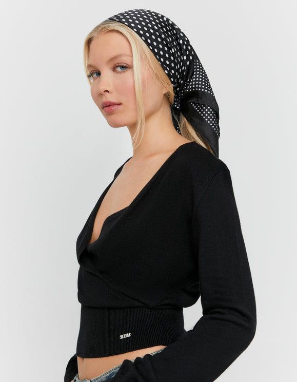 Tally Weijl Black Wrap Knit Jumper worn by model, side view