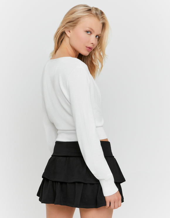 Tally Weijl White Wrap Knit Jumper worn by model, back view