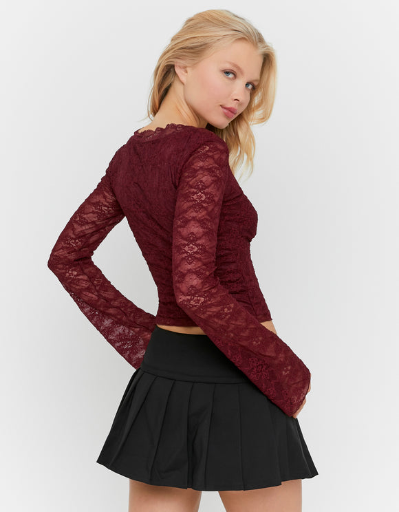 Tally Weijl Black Pleated Mini Skort worn by model, back view