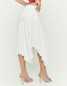 Tally Weijl white ruffle midi skirt worn by model, back angled view