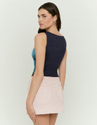 Tally Weijl Blue Floral Print Top worn by model, detail view