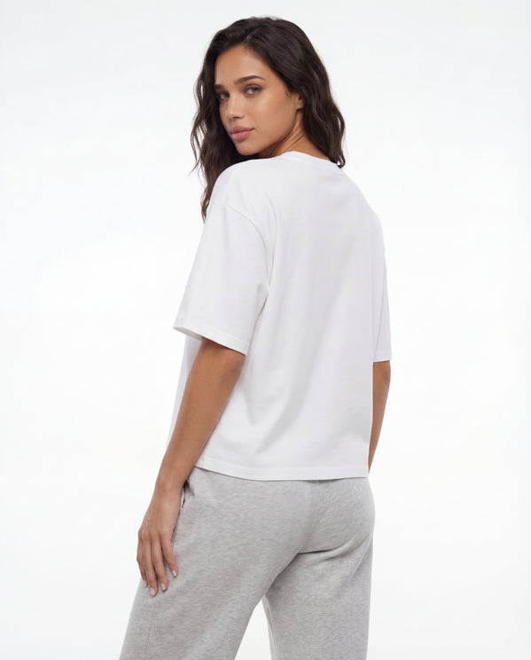 Tally Weijl white oversized basic T-shirt worn by model, back view
