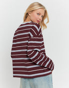 Tally Weijl Burgundy Striped T Shirt worn by model, back view