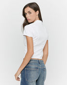 Tally Weijl White Zip Up Polo T Shirt worn by model, back view