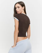 Tally Weijl Brown Basic T Shirt worn by model, back view