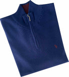 Angled view of the Tom Penn Royal Waffle Knit 1/4 Zip showing the textured front and chest logo