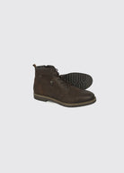 Dubarry Stetson men's boot in cigar, side view with a boot turned to show the black rubber outsole