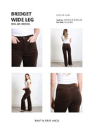 Product details for the Rant & Rave Bridget Cord Wide Leg mocha trousers, featuring stretch cord and various fit views.
