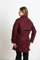 Rant & Rave Georgia Coat in deep port, back view showing storm flap and centre vent