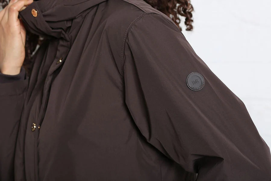 Rant & Rave Relax & Renew Becca jacket in chocolate brown, sleeve logo detail