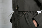 Rant & Rave Relax & Renew Becca jacket in khaki, waist drawcord and pocket detail.