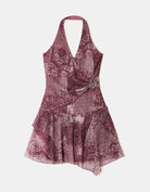 Tally Weijl printed mini dress in multi, front view with halterneck, wrap front and ruffled hem