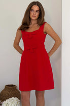 Girl In Mind Nola bow mini dress in red, front model view