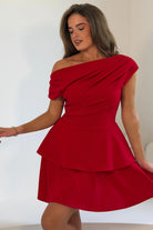 Girl In Mind Pippa double frill mini dress in red, front model view with layered skirt