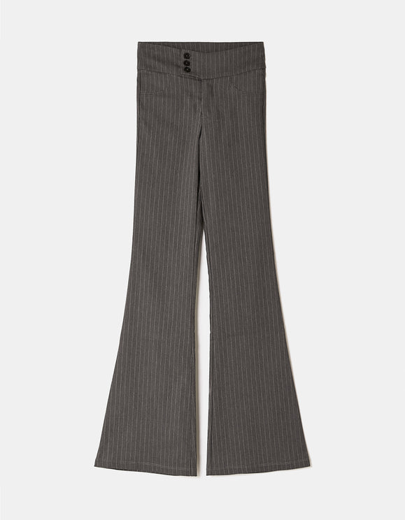 Tally Weijl grey striped flare trousers, front view