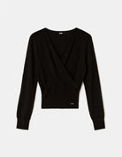 Tally Weijl Black Wrap Knit Jumper, front flat lay view