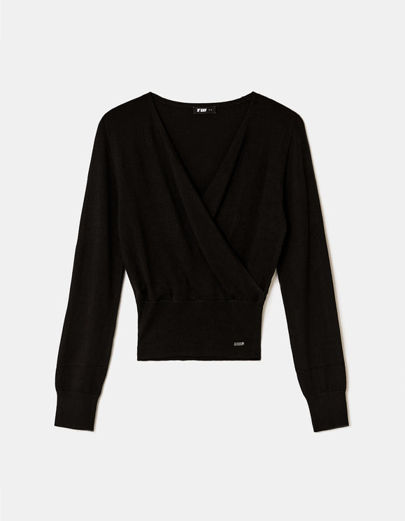 Tally Weijl Black Wrap Knit Jumper, front flat lay view