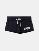 Tally Weijl blue printed shorts with white drawstring, front view