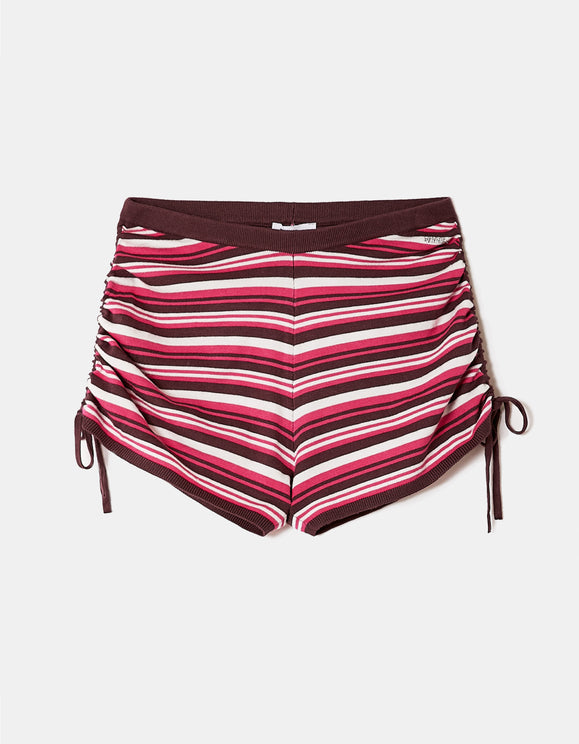 Tally Weijl Pink Striped Knit Shorts, front flat lay view