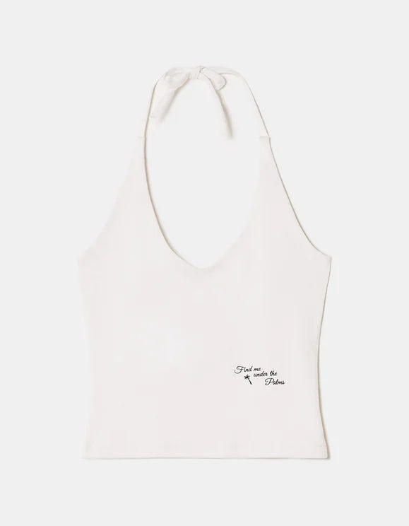 Tally Weijl white printed halter top, front view