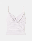 Tally Weijl white crop top front view with draped neckline and ring detail