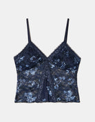 Tally Weijl blue lace cropped top, front view