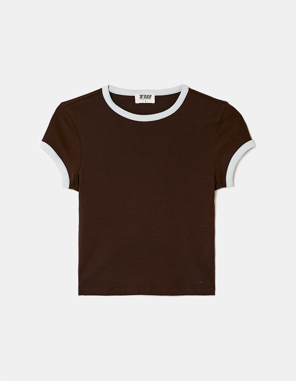 Tally Weijl Brown Basic T Shirt, front flat lay view