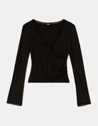 Tally Weijl Black Ruched Top, front flat lay view