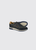 Dubarry Sarris Men's Trainer in navy, side view with one shoe showing the navy and white rubber sole.
