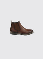 Dubarry Seth men's Chelsea boot in whiskey, side view of the leather upper, elastic gusset and pull tab