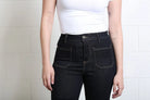 Front detail of Rant & Rave Abigail wide leg jean in Raw Wash with patch pockets.