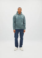 Diesel Jameson Hoodie in Green Meadow, full front view worn by a model.