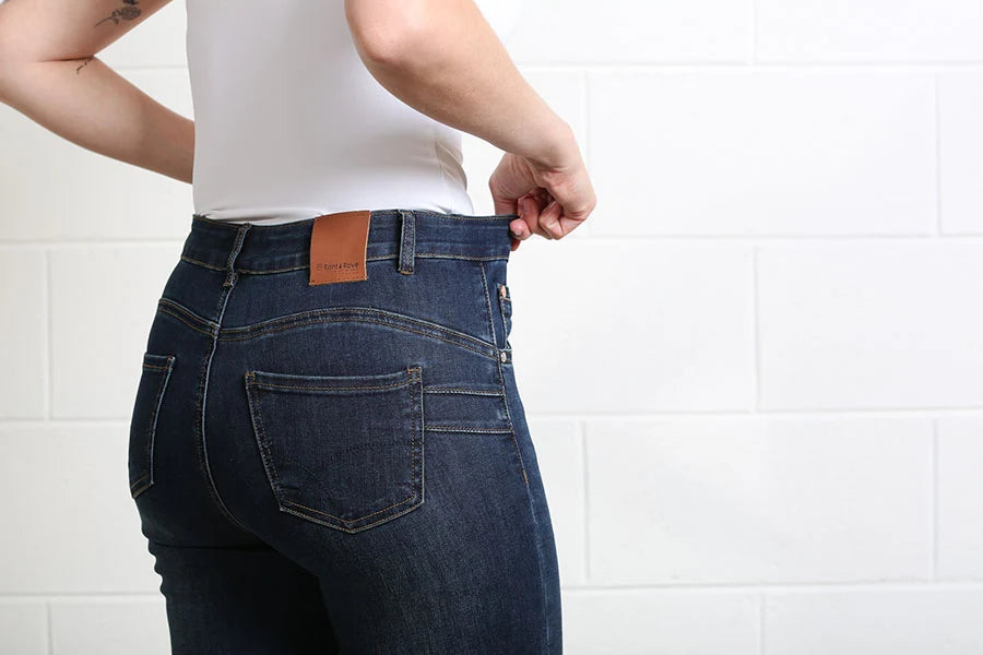 Rant & Rave Margaret bootcut jeans in mid blue, back waist detail