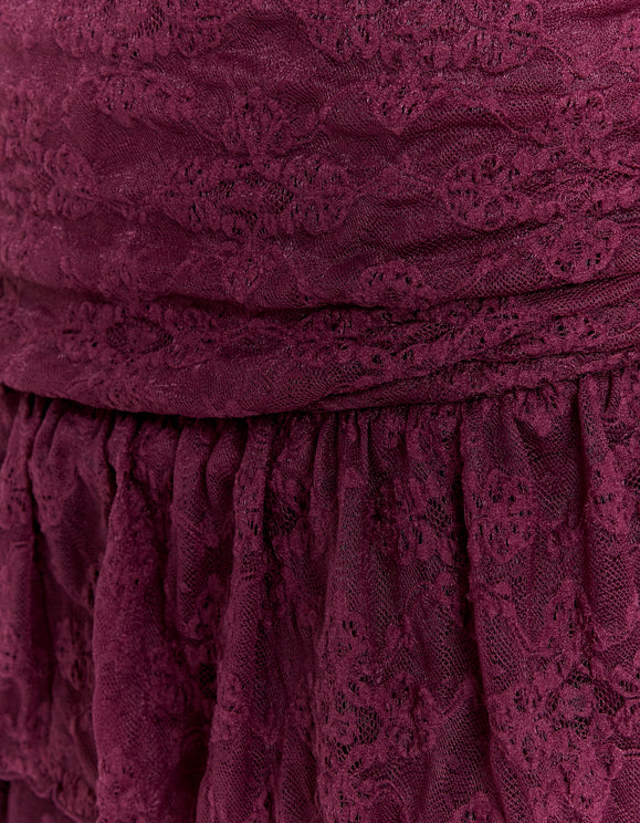 Tally Weijl Burgundy Lace Mini Dress, styled product view