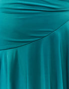 Tally Weijl green mini dress fabric detail showing ruched waist and draped skirt seam