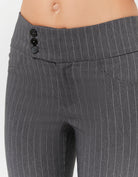 Tally Weijl grey striped flare trousers with pinstripe fabric and button waistband detail