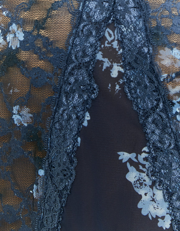 Tally Weijl blue lace cropped top, lace and floral mesh detail