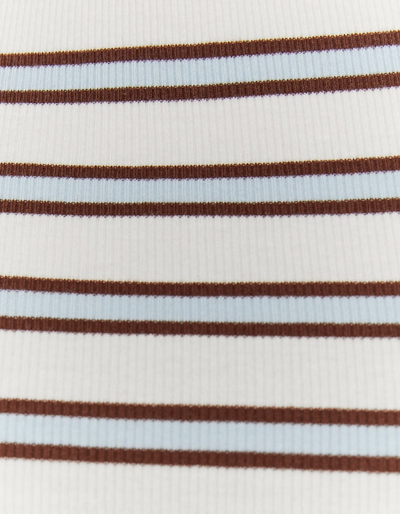 Tally Weijl white and brown striped T shirt ribbed fabric detail