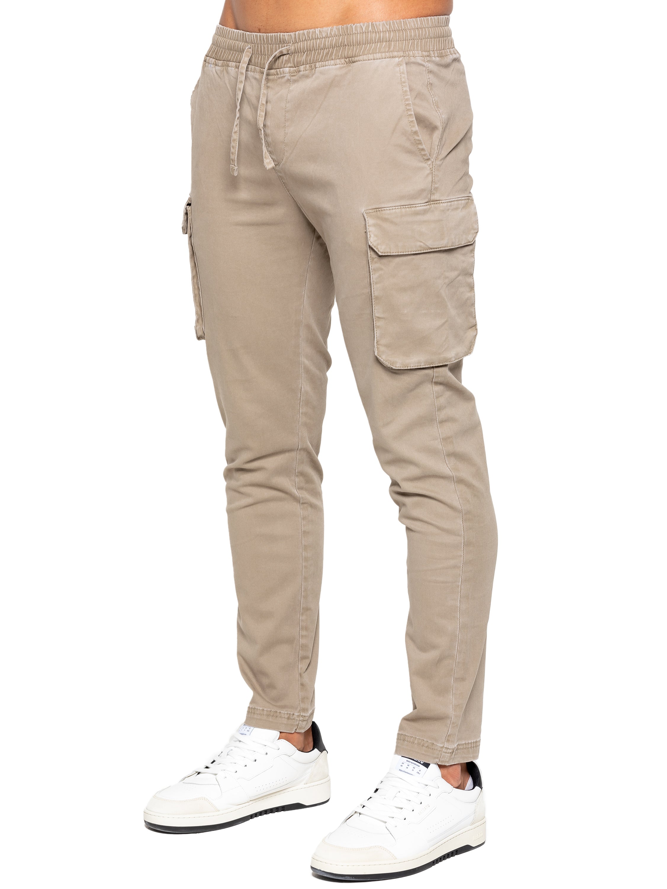 ENZO Nova Beige Drawstring Cargo Pants BEIGE model front view