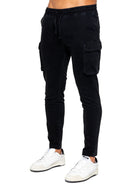 ENZO Nova Black Drawstring Cargo Pants Black full front view