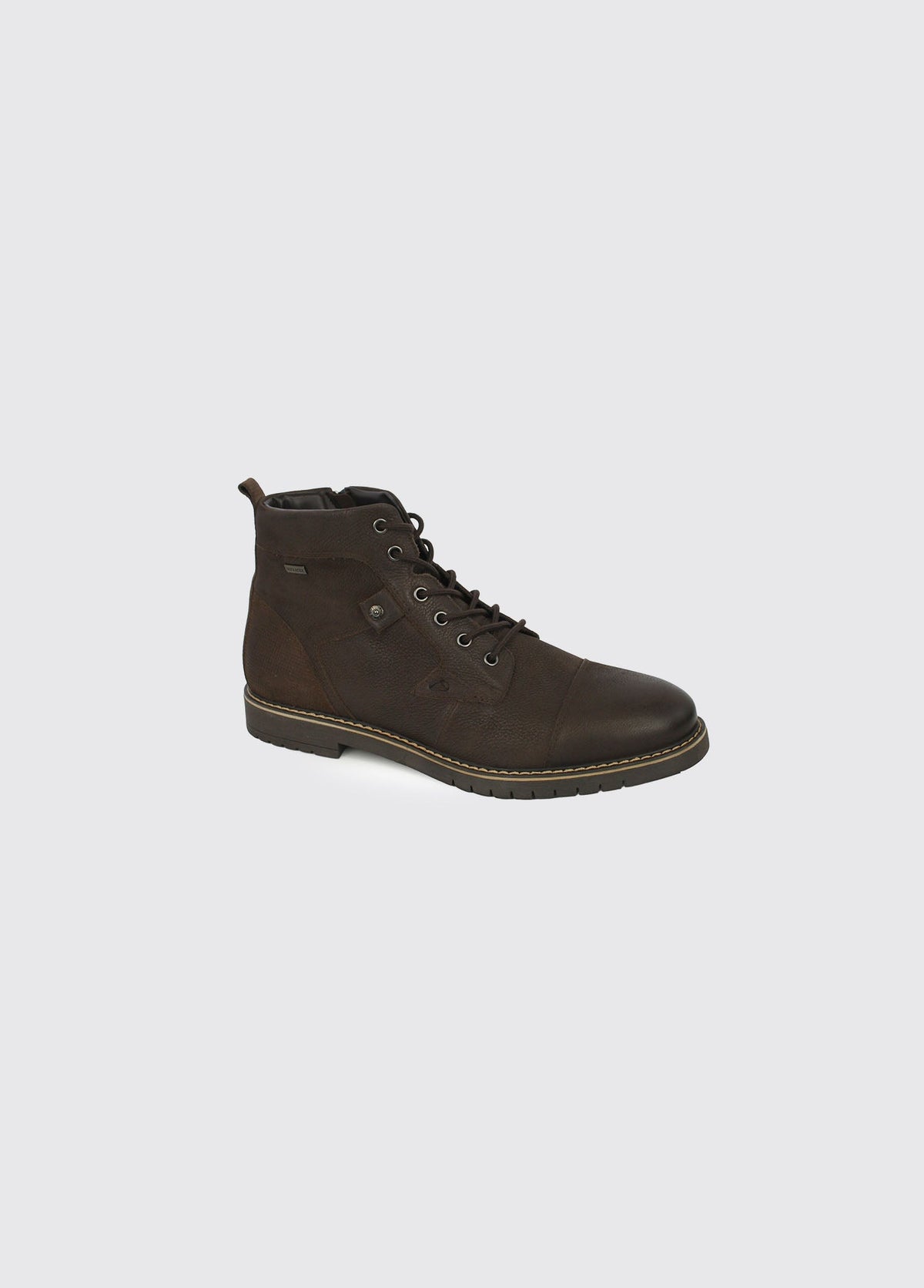 Dubarry Stetson men's boot in cigar, angled side view showing leather texture and stitched welt