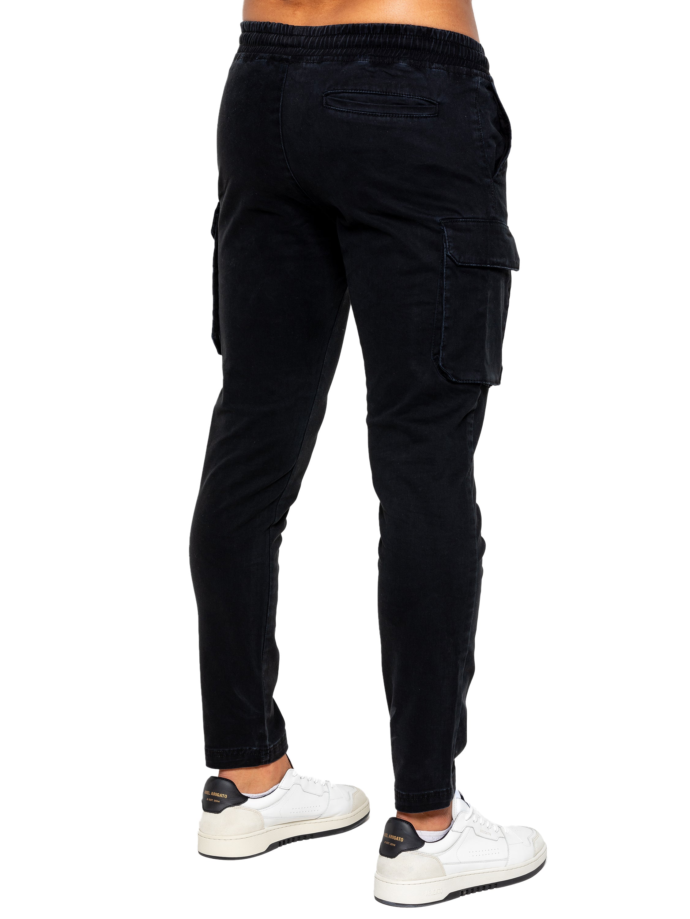 ENZO Nova Black Drawstring Cargo Pants Black model front view