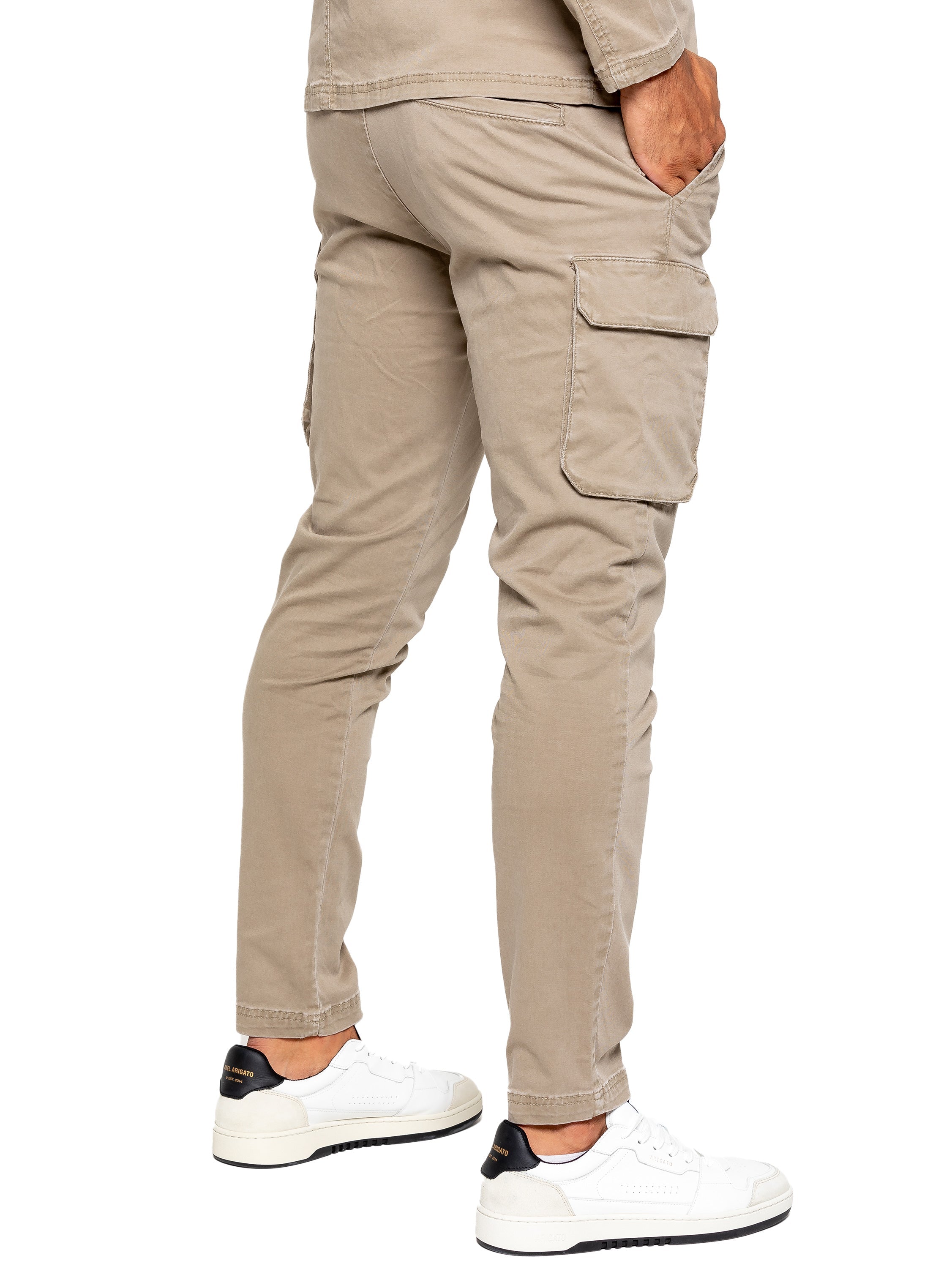 ENZO Nova Beige Drawstring Cargo Pants BEIGE back view