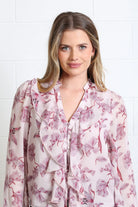 Rant & Rave Anna Frill Top in blush, frill neckline detail