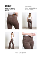 Rant & Rave Emily Wide Leg Cord Taupe trousers, front and back details on a white background
