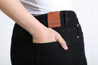 Rant & Rave Jane wide leg jean in black, back pocket and logo patch detail