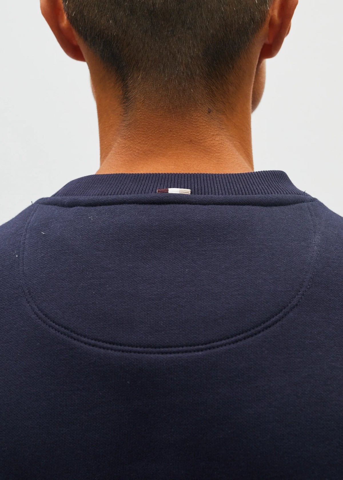 Diesel Jan Sweatshirt Metro Navy back detail view showing ribbed collar with small logo tag