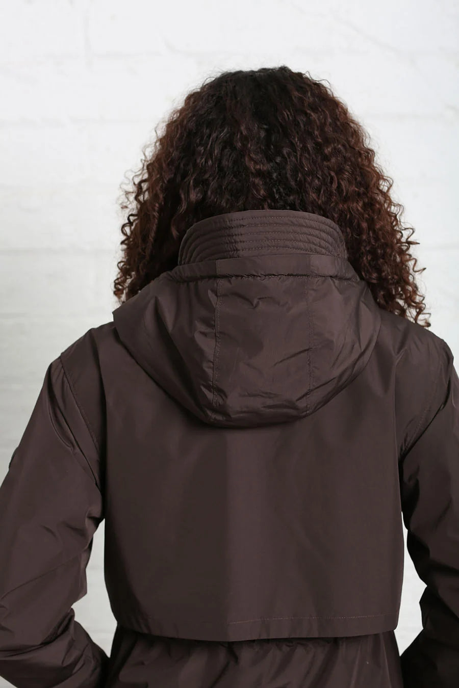 Rant & Rave Relax & Renew Becca jacket in chocolate brown, back hood detail