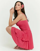 Tally Weijl pink mini dress worn by model, side view