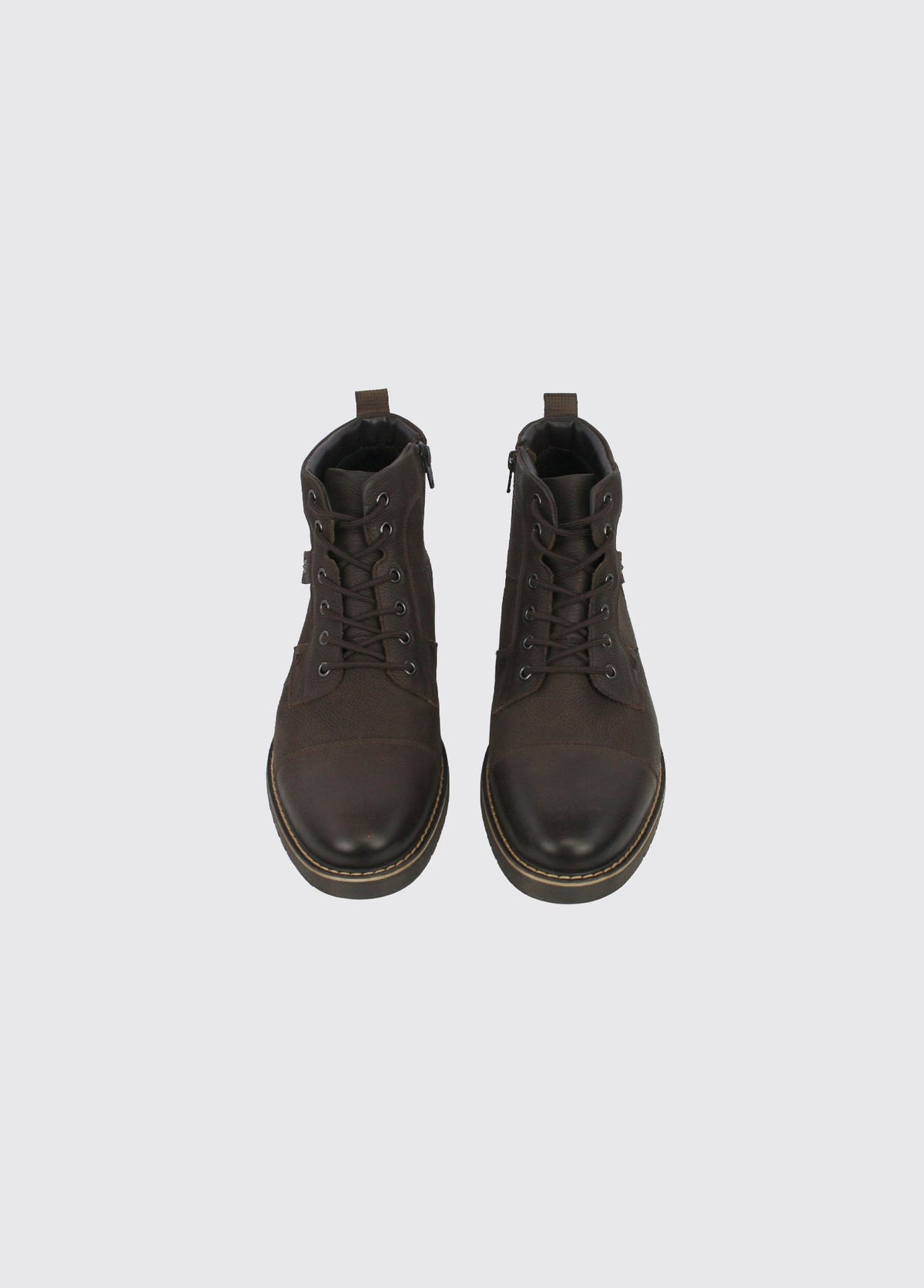 Dubarry Stetson men's boot in cigar, front view of a pair showing lace - up detail and rounded toe